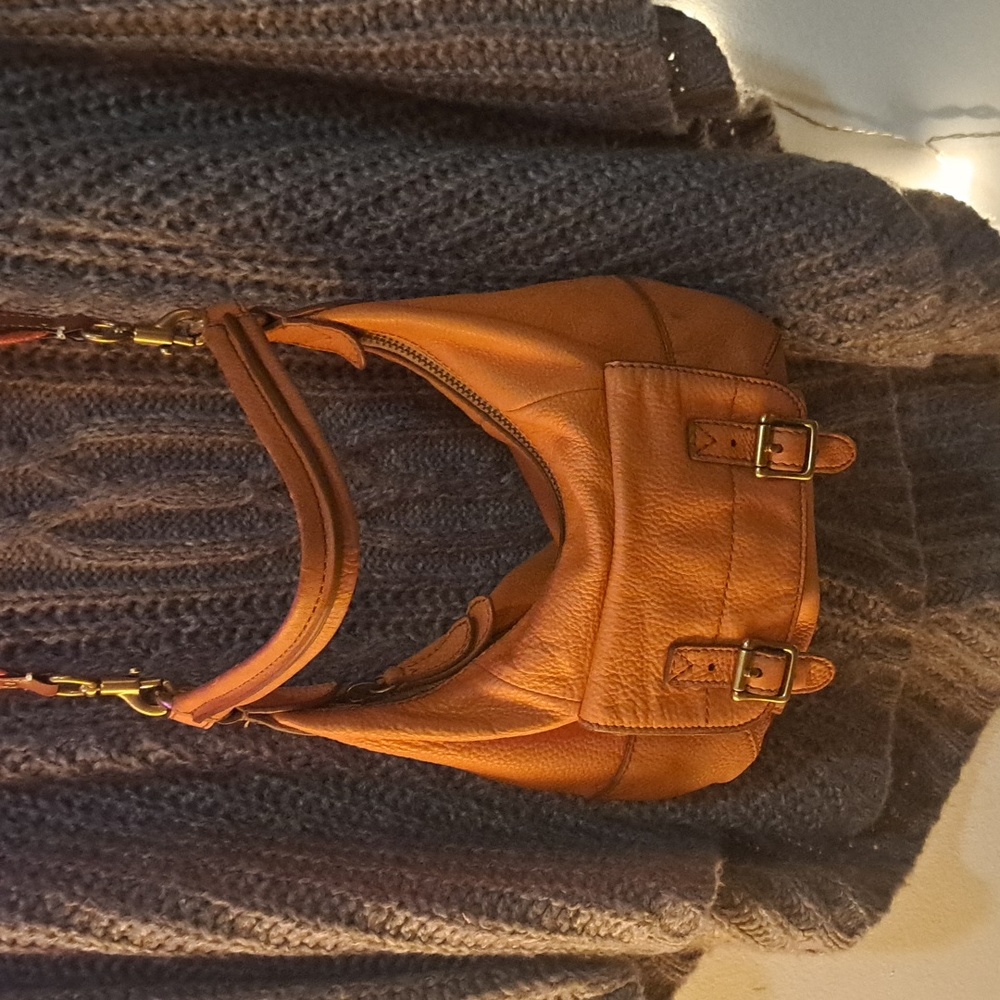 Orange Leather Fossil Crossbody/Shoulder Bag